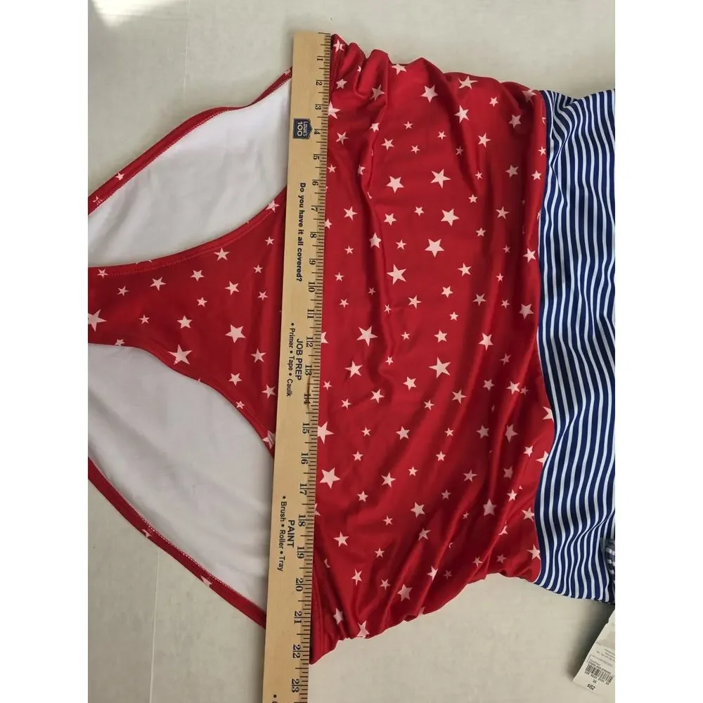Outdoor Oasis Women's Stars & Stripes One Piece‎ Swimsuit Size 3XL NWT Red Blue